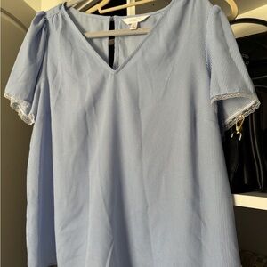 LC Lauren Conrad Light Blue Pinstripe Blouse